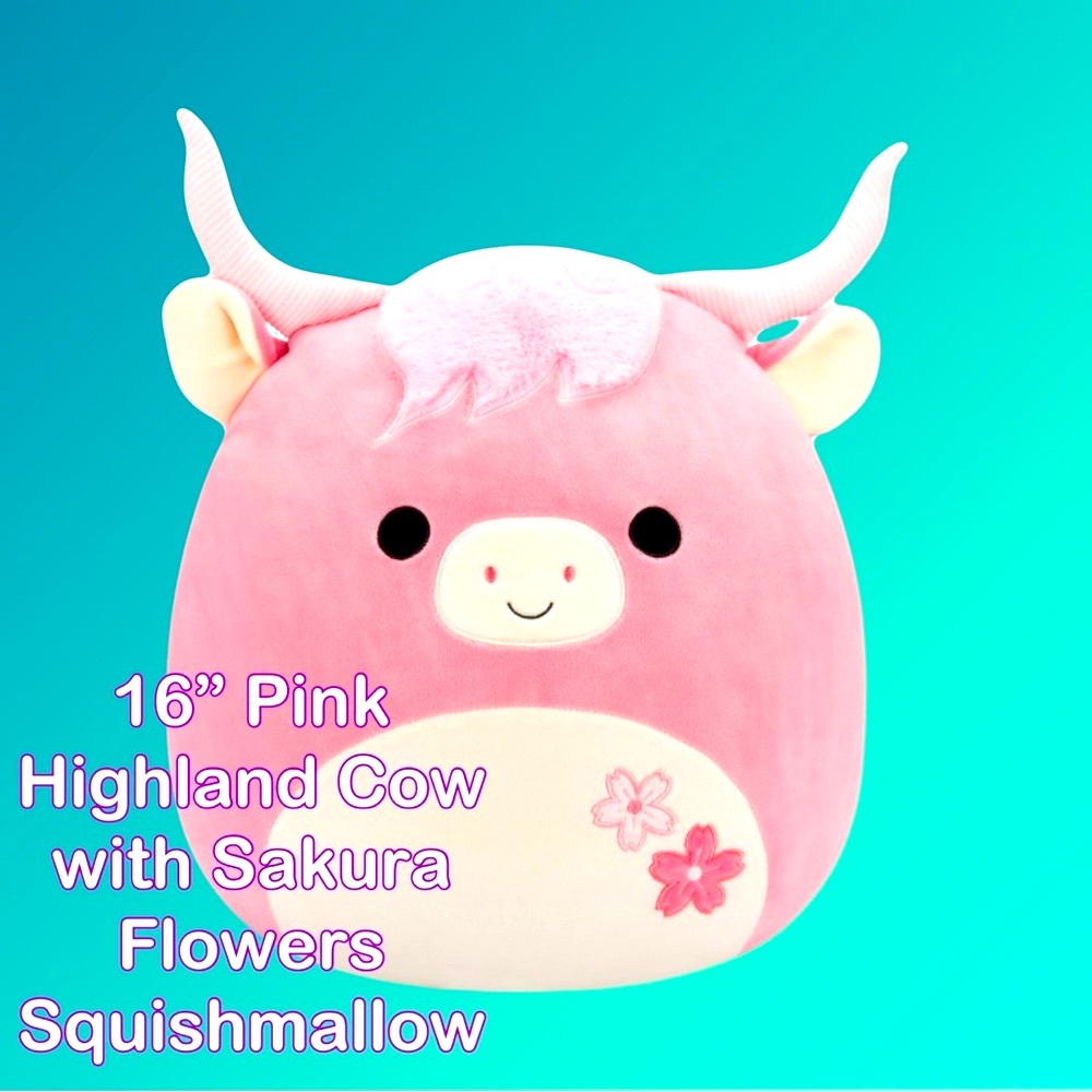 16” Squishmallows Pink Highland Cow Adorable!  NWT